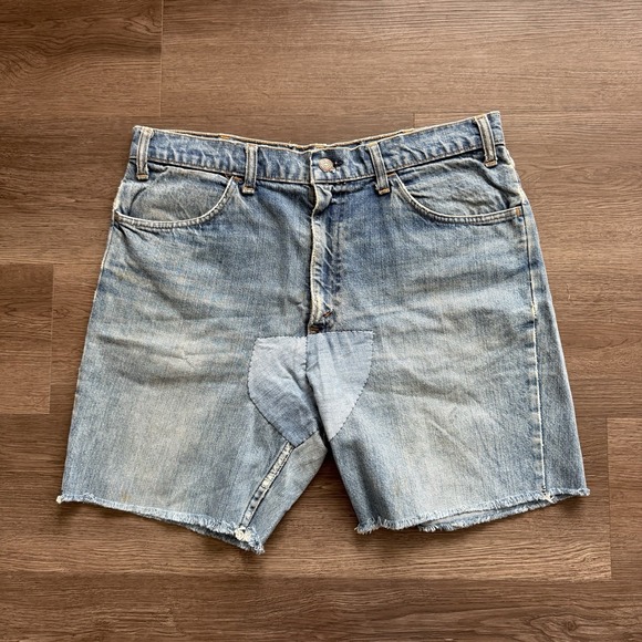 Vintage Levis Big E Jeans Shorts Mens 34 Blue Denim Orange‎ Tab Cut Off Jorts 6" - Picture 1 of 10